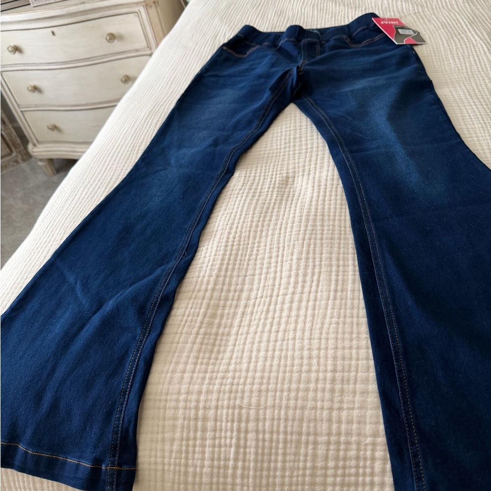 JVINI Dark Navy Flare Jeans with Contrast Stitching